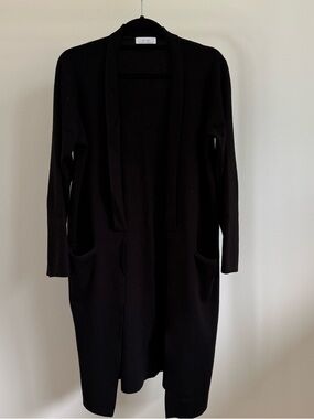 Black Long Open-Front Women's Cardigan Sweater